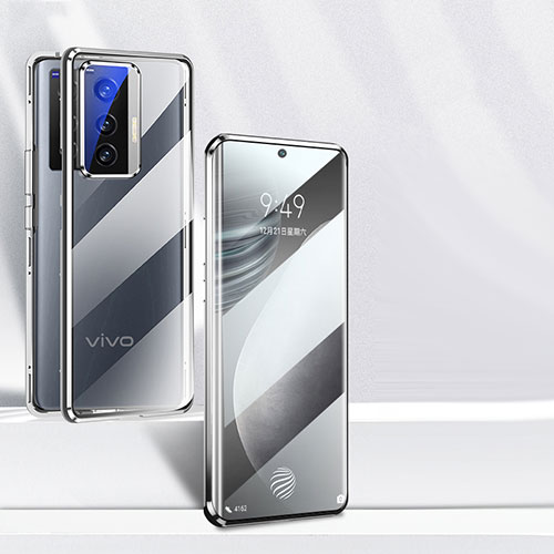 Luxury Aluminum Metal Frame Mirror Cover Case 360 Degrees P03 for Vivo X70 5G Black