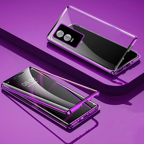 Luxury Aluminum Metal Frame Mirror Cover Case 360 Degrees P03 for Vivo Y74s 5G Purple