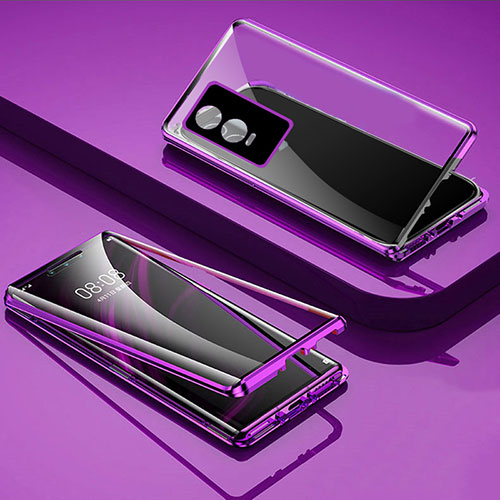 Luxury Aluminum Metal Frame Mirror Cover Case 360 Degrees P03 for Vivo Y76s 5G Purple