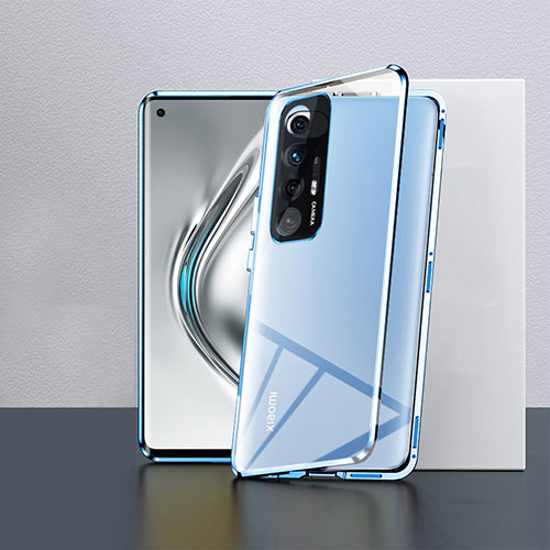 Luxury Aluminum Metal Frame Mirror Cover Case 360 Degrees P03 for Xiaomi Mi 10S 5G Blue