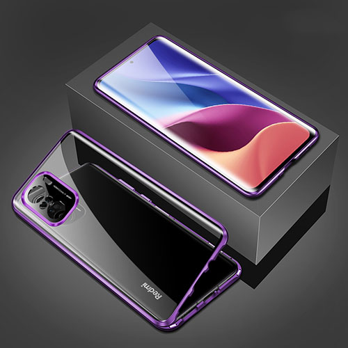 Luxury Aluminum Metal Frame Mirror Cover Case 360 Degrees P03 for Xiaomi Mi 11X 5G Purple