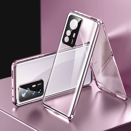 Luxury Aluminum Metal Frame Mirror Cover Case 360 Degrees P03 for Xiaomi Mi 12T 5G Purple