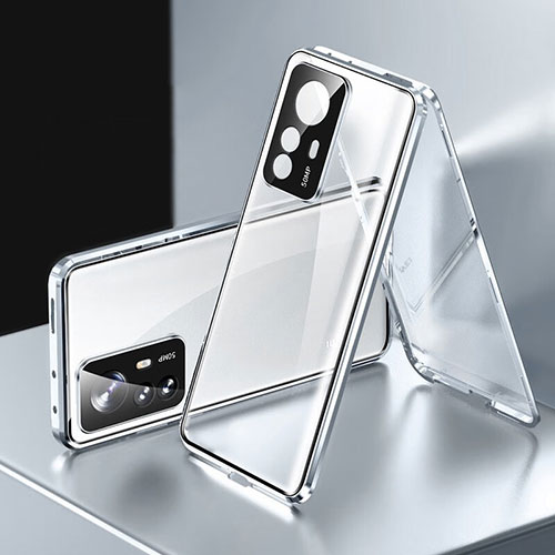 Luxury Aluminum Metal Frame Mirror Cover Case 360 Degrees P03 for Xiaomi Mi 12T 5G Silver