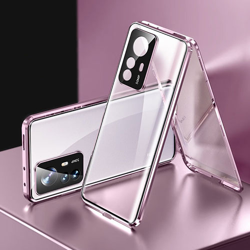 Luxury Aluminum Metal Frame Mirror Cover Case 360 Degrees P03 for Xiaomi Mi 12T Pro 5G Purple