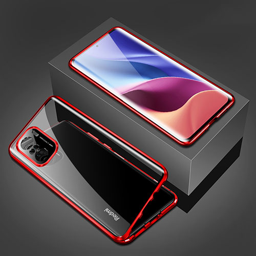 Luxury Aluminum Metal Frame Mirror Cover Case 360 Degrees P03 for Xiaomi Poco F3 5G Red