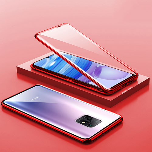 Luxury Aluminum Metal Frame Mirror Cover Case 360 Degrees P03 for Xiaomi Redmi 10X 5G Red