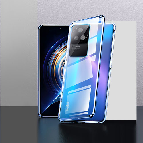 Luxury Aluminum Metal Frame Mirror Cover Case 360 Degrees P03 for Xiaomi Redmi K50 Pro 5G Blue