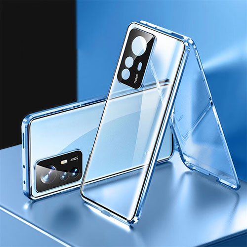 Luxury Aluminum Metal Frame Mirror Cover Case 360 Degrees P03 for Xiaomi Redmi K50 Ultra 5G Blue