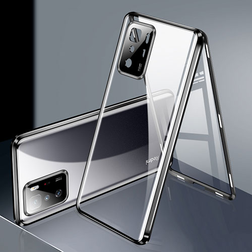 Luxury Aluminum Metal Frame Mirror Cover Case 360 Degrees P03 for Xiaomi Redmi Note 10 Pro 5G Black