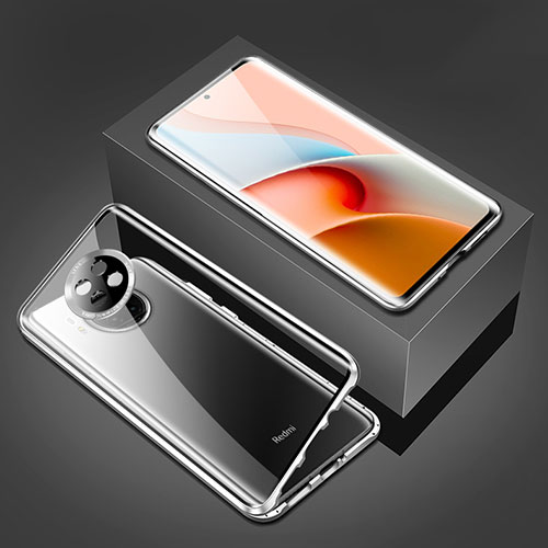 Luxury Aluminum Metal Frame Mirror Cover Case 360 Degrees P03 for Xiaomi Redmi Note 9 5G Silver