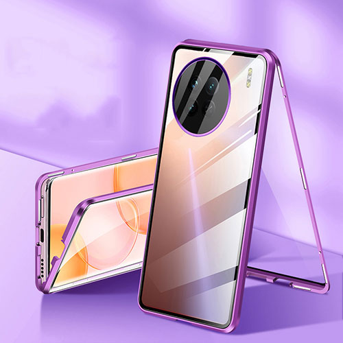 Luxury Aluminum Metal Frame Mirror Cover Case 360 Degrees P04 for OnePlus 11 5G Purple