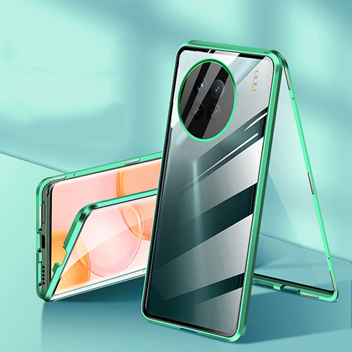 Luxury Aluminum Metal Frame Mirror Cover Case 360 Degrees P04 for OnePlus Ace 2 Pro 5G Green