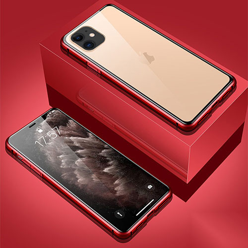 Luxury Aluminum Metal Frame Mirror Cover Case 360 Degrees T01 for Apple iPhone 11 Red