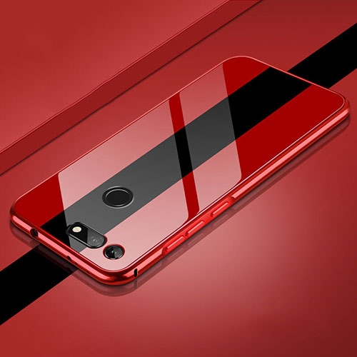 Luxury Aluminum Metal Frame Mirror Cover Case 360 Degrees T01 for Huawei Honor V20 Red