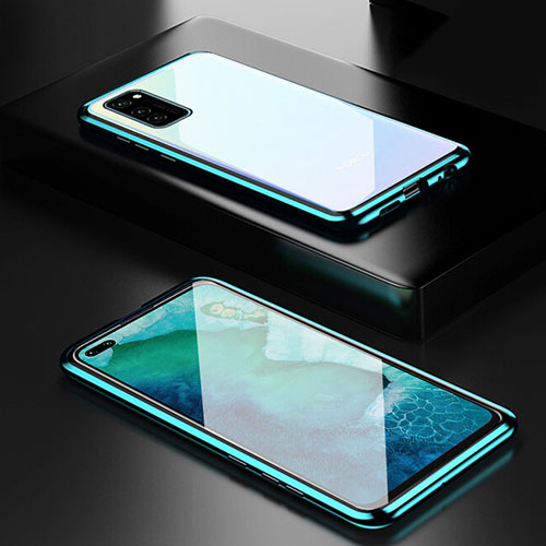 Luxury Aluminum Metal Frame Mirror Cover Case 360 Degrees T01 for Huawei Honor V30 5G Cyan