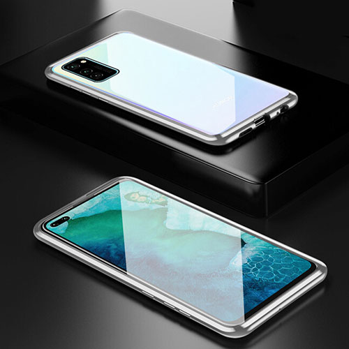 Luxury Aluminum Metal Frame Mirror Cover Case 360 Degrees T01 for Huawei Honor V30 Pro 5G Silver