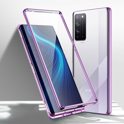 Luxury Aluminum Metal Frame Mirror Cover Case 360 Degrees T01 for Huawei Honor X10 5G Purple