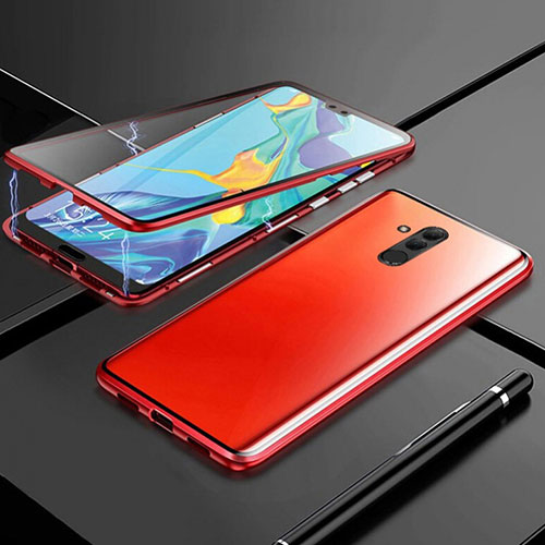 Luxury Aluminum Metal Frame Mirror Cover Case 360 Degrees T01 for Huawei Mate 20 Lite Red