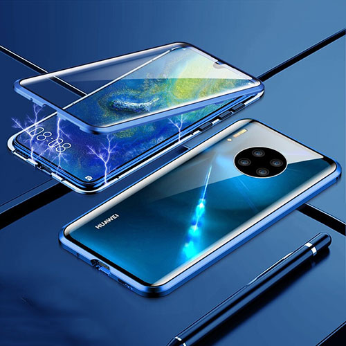 Luxury Aluminum Metal Frame Mirror Cover Case 360 Degrees T01 for Huawei Mate 30 Pro 5G Blue