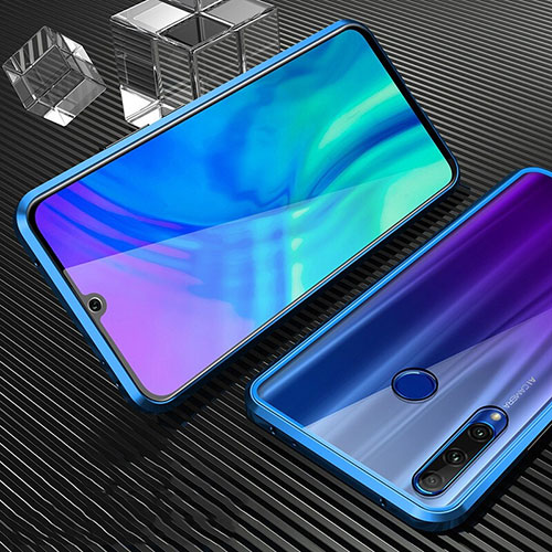 Luxury Aluminum Metal Frame Mirror Cover Case 360 Degrees T01 for Huawei P Smart+ Plus (2019) Blue