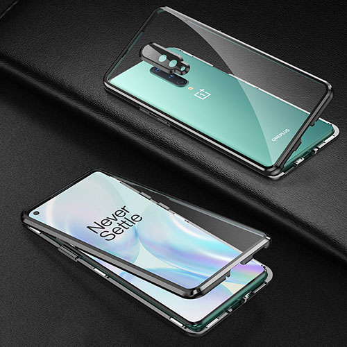 Luxury Aluminum Metal Frame Mirror Cover Case 360 Degrees T01 for OnePlus 8 Black