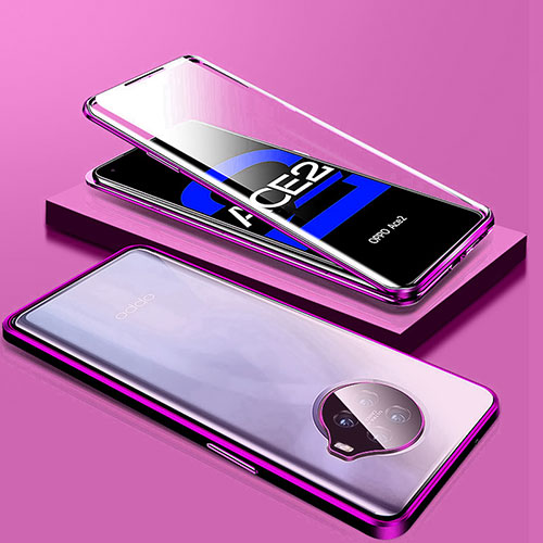 Luxury Aluminum Metal Frame Mirror Cover Case 360 Degrees T01 for Oppo Ace2 Blue