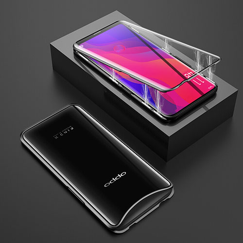 Luxury Aluminum Metal Frame Mirror Cover Case 360 Degrees T01 for Oppo Find X Super Flash Edition Black