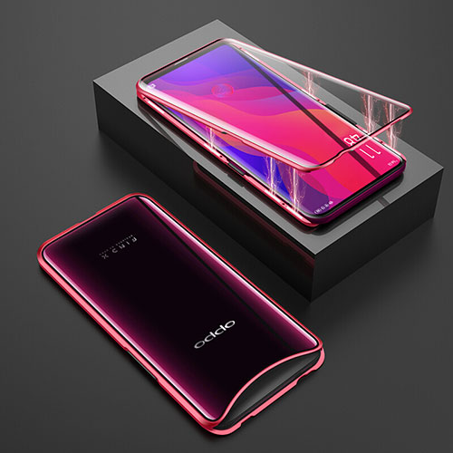 Luxury Aluminum Metal Frame Mirror Cover Case 360 Degrees T01 for Oppo Find X Super Flash Edition Red