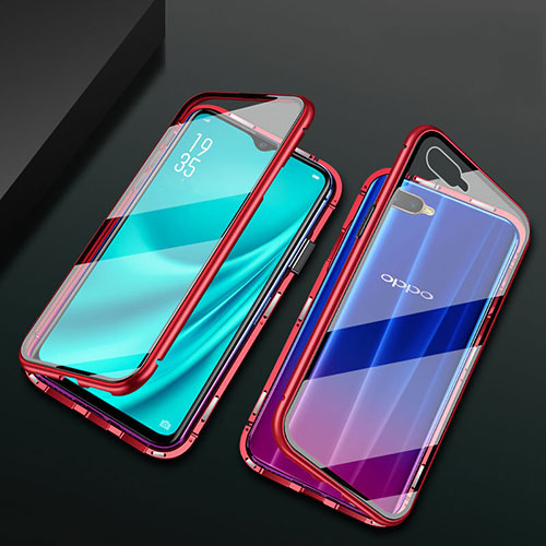 Luxury Aluminum Metal Frame Mirror Cover Case 360 Degrees T01 for Oppo K1 Red