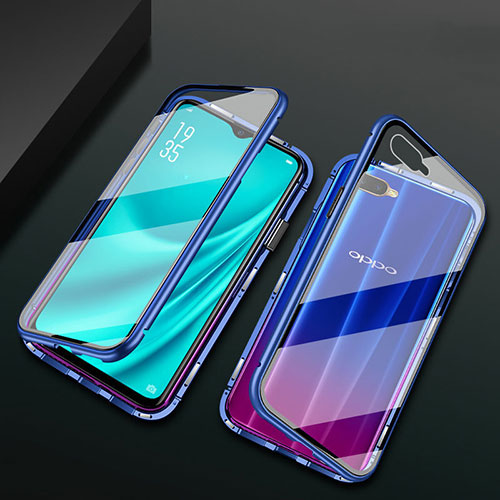 Luxury Aluminum Metal Frame Mirror Cover Case 360 Degrees T01 for Oppo R15X Blue