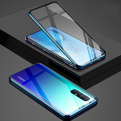 Luxury Aluminum Metal Frame Mirror Cover Case 360 Degrees T01 for Oppo Reno3 Pro Blue