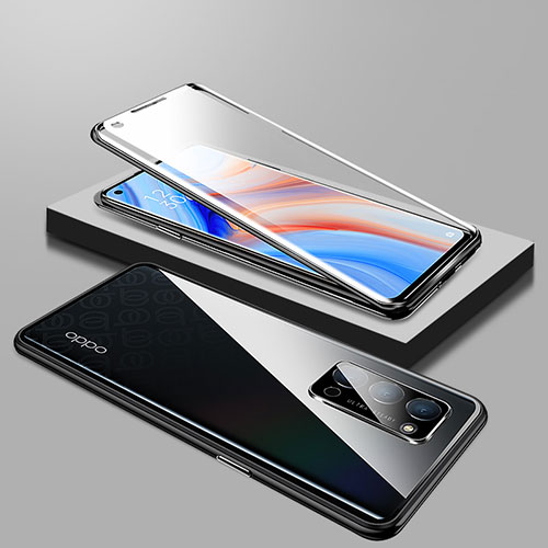 Luxury Aluminum Metal Frame Mirror Cover Case 360 Degrees T01 for Oppo Reno4 5G Black