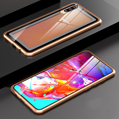 Luxury Aluminum Metal Frame Mirror Cover Case 360 Degrees T01 for Samsung Galaxy A70 Gold