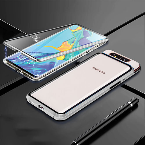 Luxury Aluminum Metal Frame Mirror Cover Case 360 Degrees T01 for Samsung Galaxy A90 4G Silver