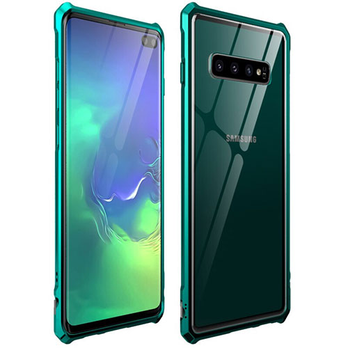 Luxury Aluminum Metal Frame Mirror Cover Case 360 Degrees T01 for Samsung Galaxy S10 Plus Green