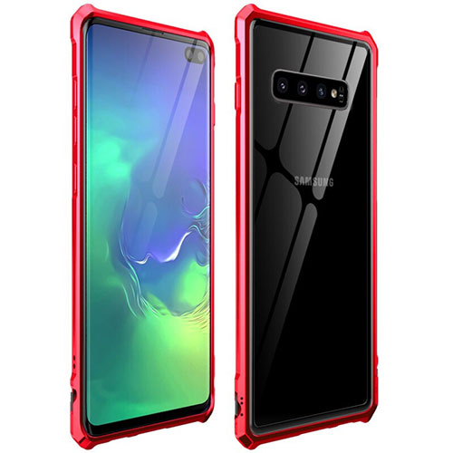 Luxury Aluminum Metal Frame Mirror Cover Case 360 Degrees T01 for Samsung Galaxy S10 Plus Red