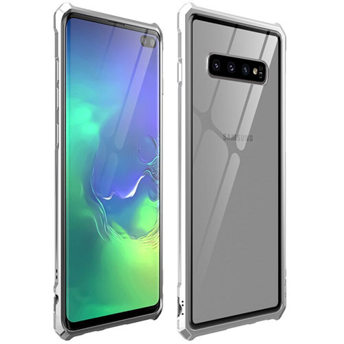 Luxury Aluminum Metal Frame Mirror Cover Case 360 Degrees T01 for Samsung Galaxy S10 Plus Silver