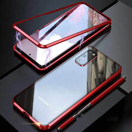 Luxury Aluminum Metal Frame Mirror Cover Case 360 Degrees T01 for Samsung Galaxy S20 5G Red