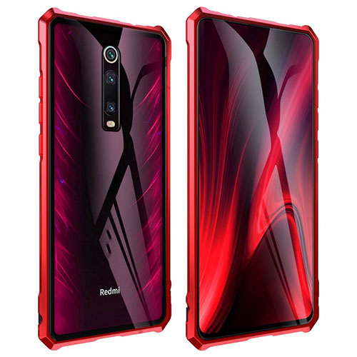 Luxury Aluminum Metal Frame Mirror Cover Case 360 Degrees T01 for Xiaomi Mi 9T Red