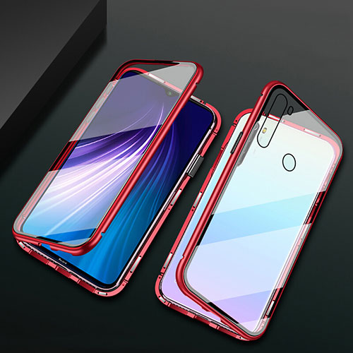 Luxury Aluminum Metal Frame Mirror Cover Case 360 Degrees T01 for Xiaomi Redmi Note 8 (2021) Red