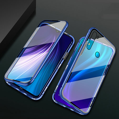 Luxury Aluminum Metal Frame Mirror Cover Case 360 Degrees T01 for Xiaomi Redmi Note 8 Blue