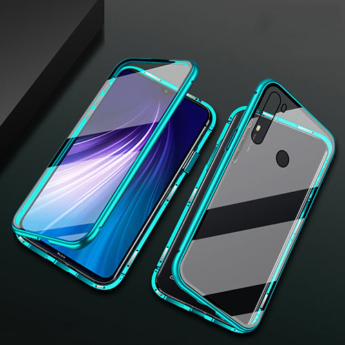 Luxury Aluminum Metal Frame Mirror Cover Case 360 Degrees T01 for Xiaomi Redmi Note 8T Cyan