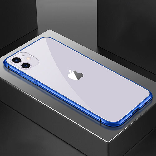 Luxury Aluminum Metal Frame Mirror Cover Case 360 Degrees T02 for Apple iPhone 11 Blue