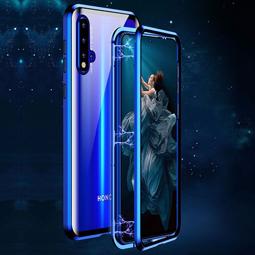 Luxury Aluminum Metal Frame Mirror Cover Case 360 Degrees T02 for Huawei Honor 20 Blue