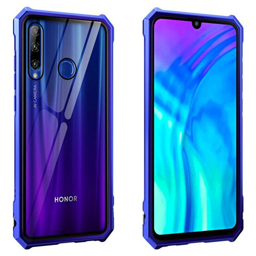 Luxury Aluminum Metal Frame Mirror Cover Case 360 Degrees T02 for Huawei Honor 20i Blue