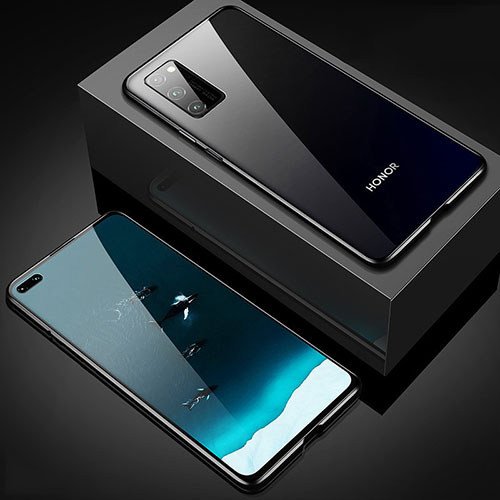 Luxury Aluminum Metal Frame Mirror Cover Case 360 Degrees T02 for Huawei Honor V30 Pro 5G Black