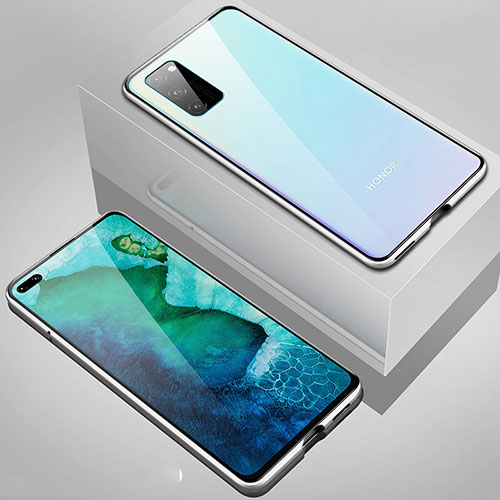 Luxury Aluminum Metal Frame Mirror Cover Case 360 Degrees T02 for Huawei Honor View 30 5G Silver