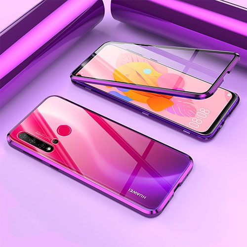 Luxury Aluminum Metal Frame Mirror Cover Case 360 Degrees T02 for Huawei P20 Lite (2019) Purple