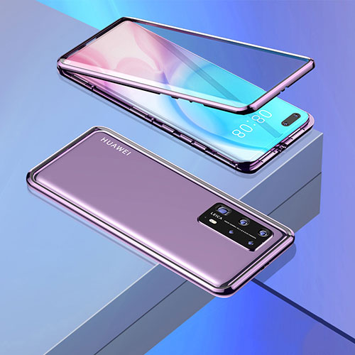 Luxury Aluminum Metal Frame Mirror Cover Case 360 Degrees T02 for Huawei P40 Pro+ Plus Purple