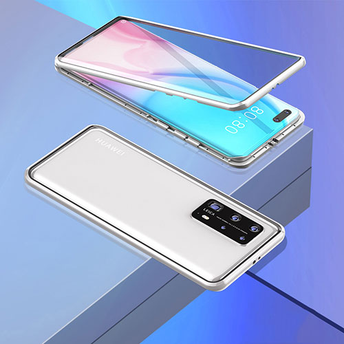 Luxury Aluminum Metal Frame Mirror Cover Case 360 Degrees T02 for Huawei P40 Pro+ Plus Silver